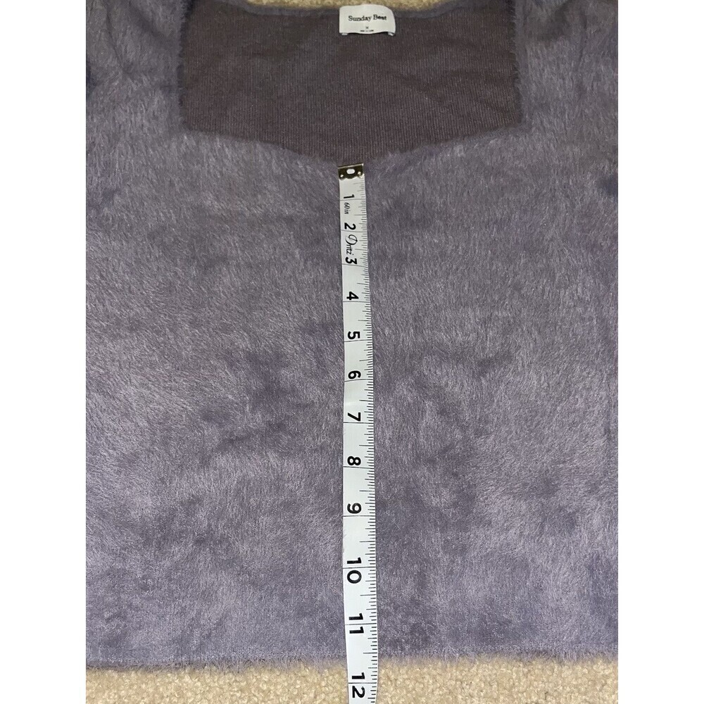 Aritzia Sunday Best Medium Elsie Long Sleeve Sweater Crop Top Women Gray Fuzzy - Picture 8 of 16